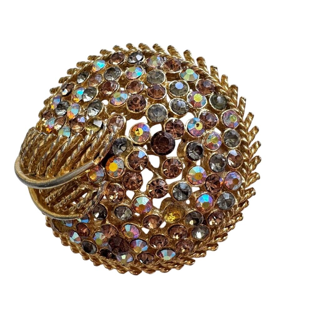 Vintage Coro Gold Tone Aurora Pave Rhinestone Brooch Pin Women’s Estate Jewelry